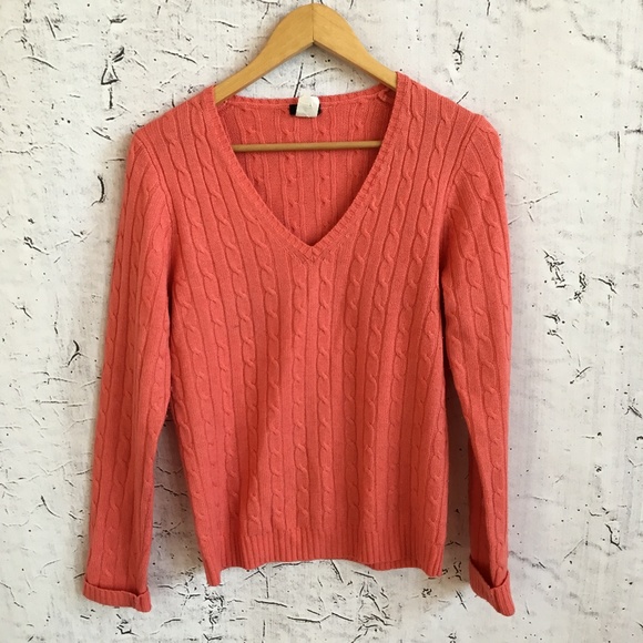 J. Crew Sweaters - J CREW PINK V NECK CABLE SWEATER M CASHMERE BLEND